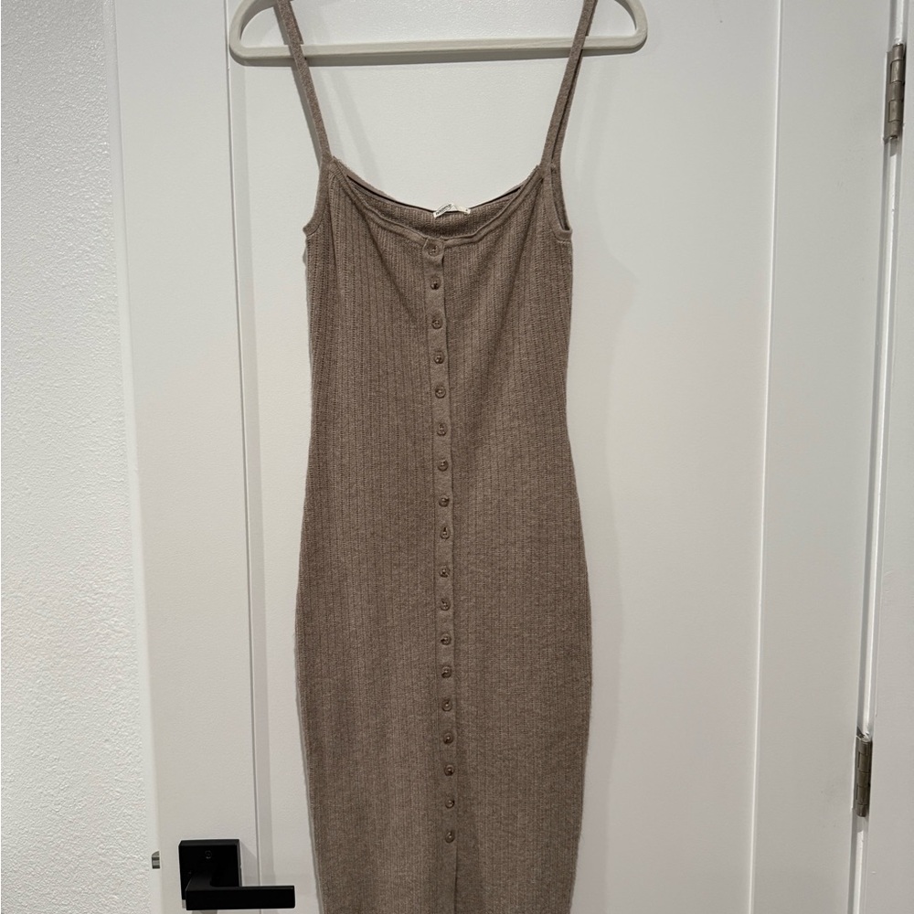 House of CB Tan Midi Dress with Button Detail